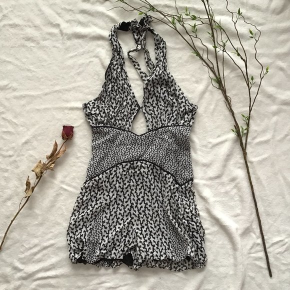 Reiss Mixed Black and White Pattern Halter Romper - Picture 1 of 10
